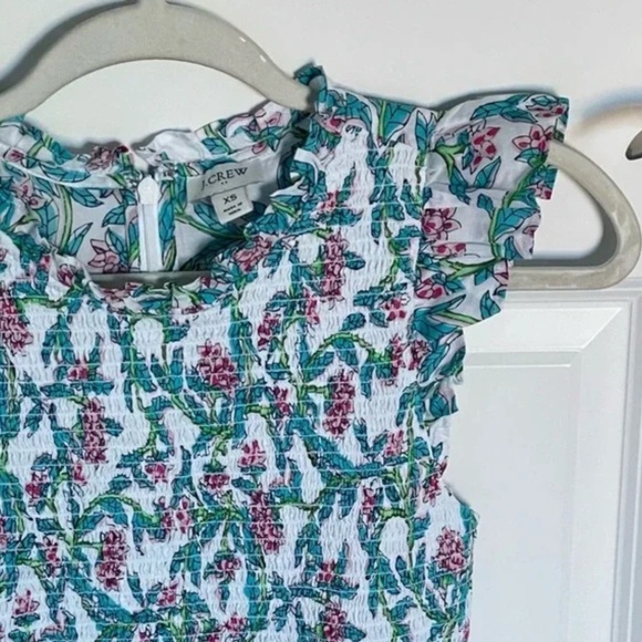 J. Crew Green floral smocked Flutter-Sleeve Mini Dress XS - Picture 2 of 6